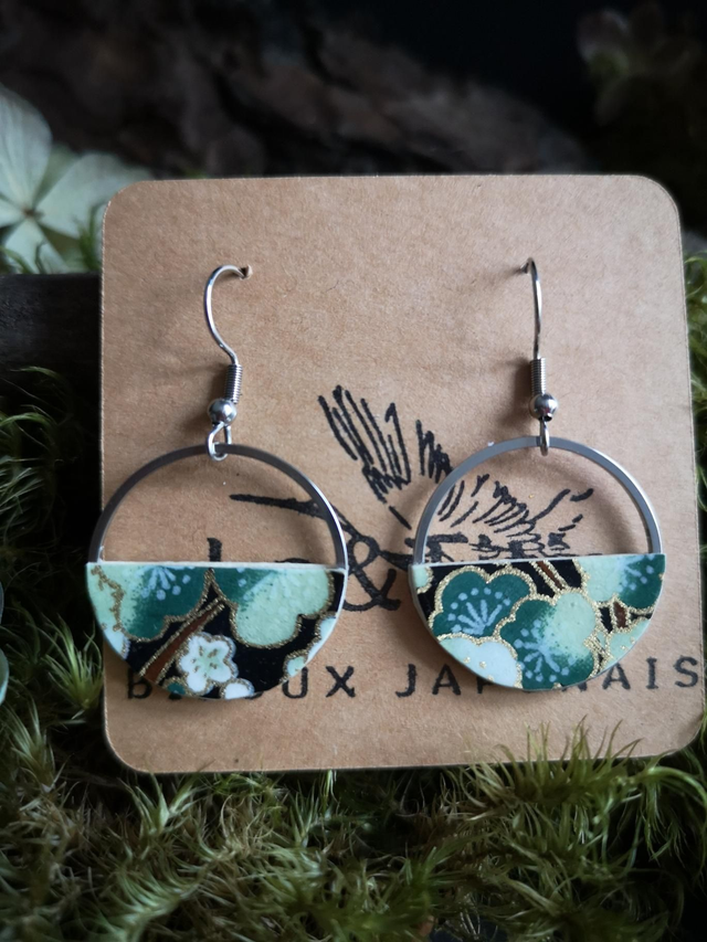 Boucles d'oreilles - papier - washi - fleurs de prunier - acier inoxydable - La&Titia