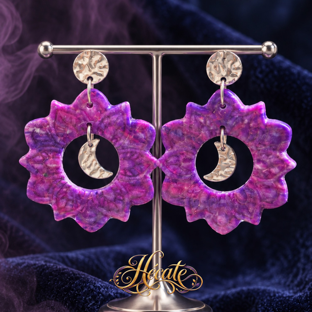 Boucles d'oreilles Lune Florale Violette