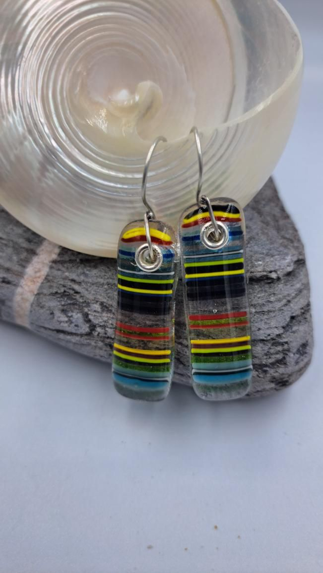 Stripey fused glass drop earrings