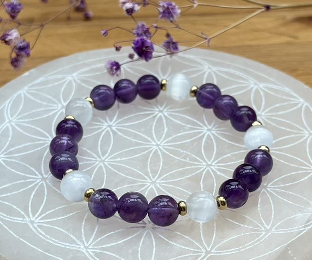 Bracelet Améthyste / Sélénite - taille 16cm