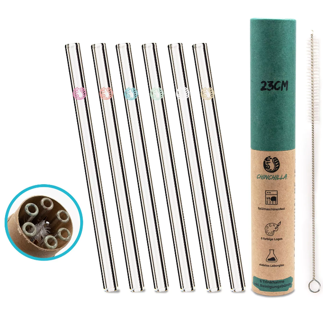 Chinchilla - 6 glazen rietjes 23cm