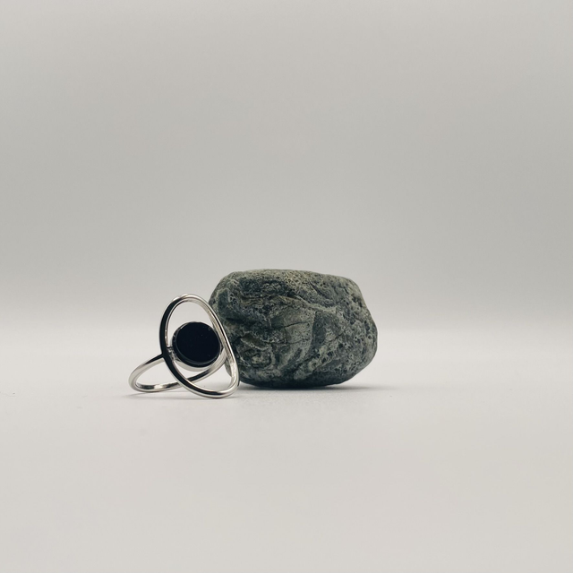 Bague Pia argentée - obsidienne