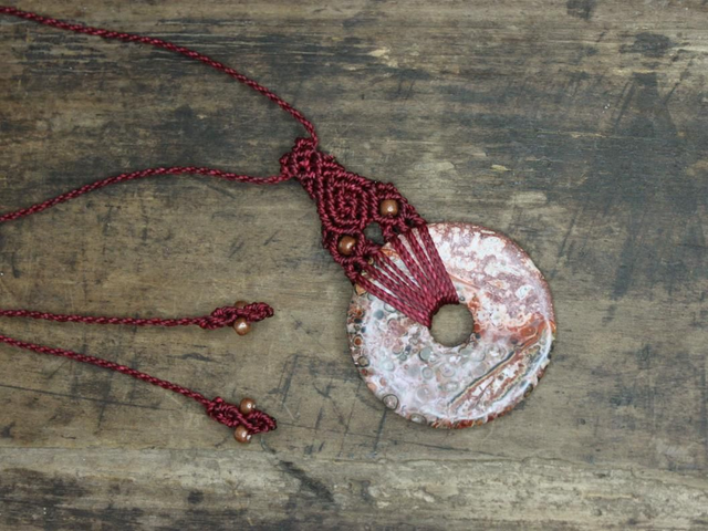 Edelstein Donut Makramee Kette Leoparden Jaspis  [KM0003] 