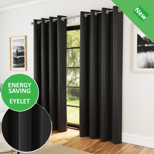 Enhanced Living Nightfall Supersoft Black Thermal Room Darkening Readymade Eyelet Curtains