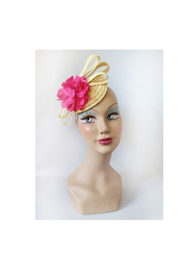 Bibi petit chapeau paille mariage rose cérémonie