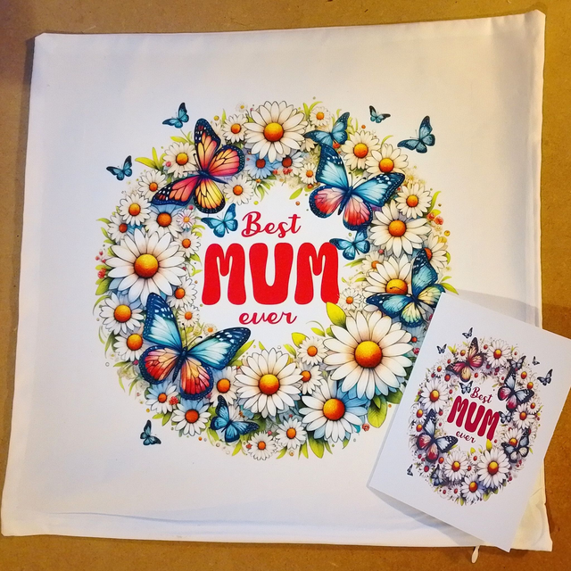 Best Mum Ever Card &amp; Cushion Cover Set - MOTHER'S DAY - MUM BIRTHDAY - 3 Designs