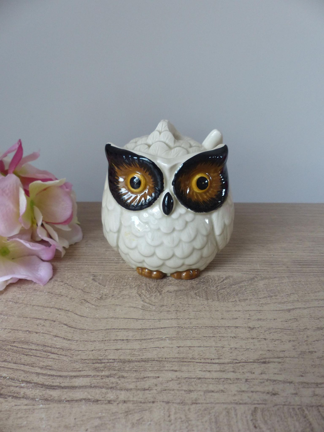 Ancien Moutardier Chouette en Céramique Vintage Fabriqué au Japon – Pot à Moutarde Original avec Couvercle et Cuillère – Déco Rétro Cuisine