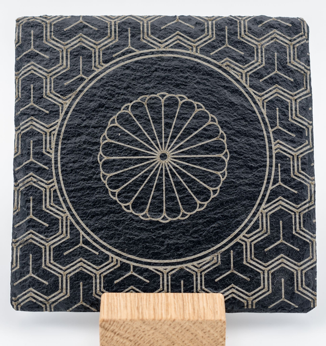 Dessous de verre en ardoise gravée – Bishamon Kikkō, lot de 4
