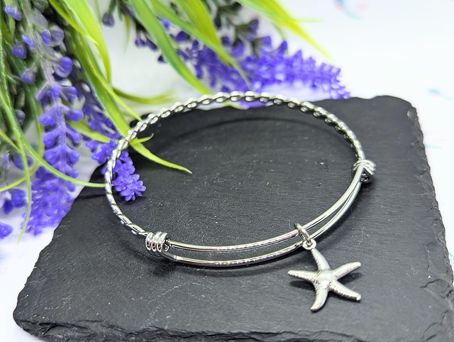 Stainless Steel Bangle with Starfish Charm