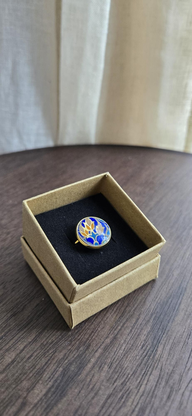 Bague - porcelaine Thaïlandaise- acier inoxydable doré 