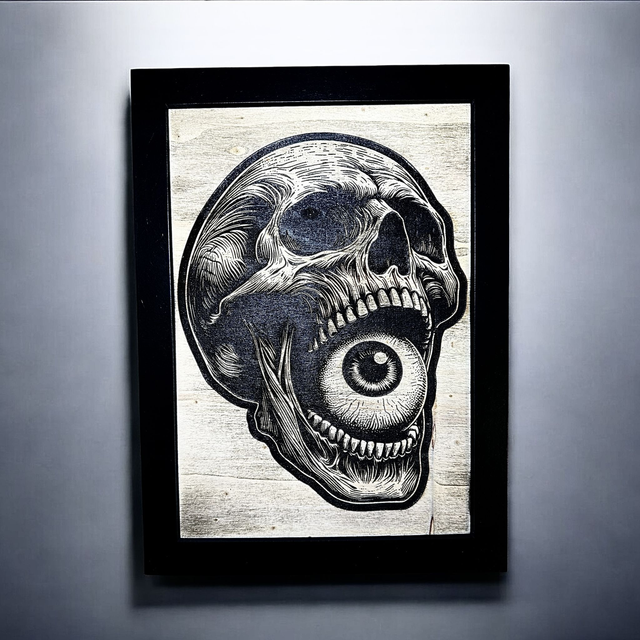 Tableau gravure horreur dark avec tête de mort 