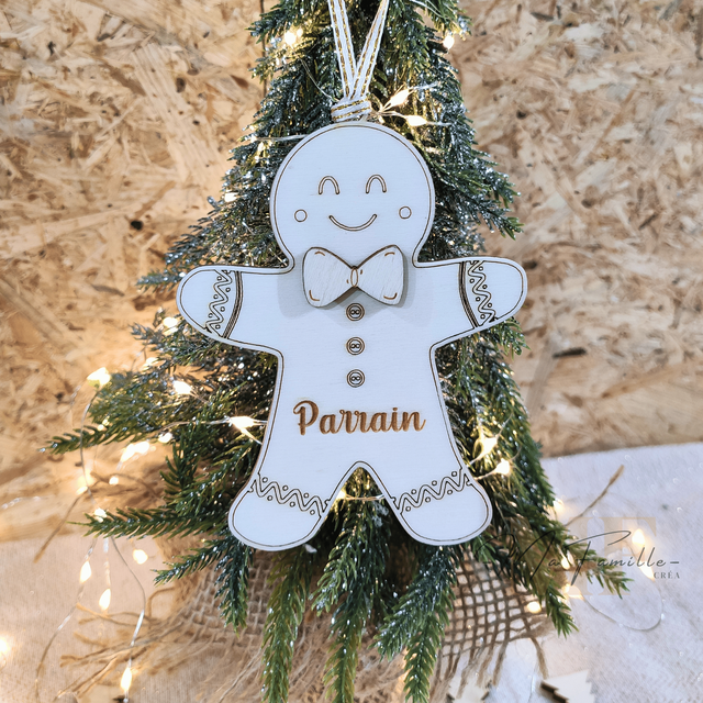 Décoration sapin - Bonhomme pain d'épice "PARRAIN / MARRAINE"