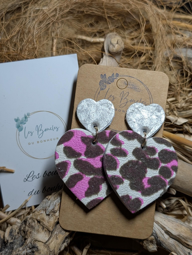 Boucles d'oreilles Louise léopard rose lo150
