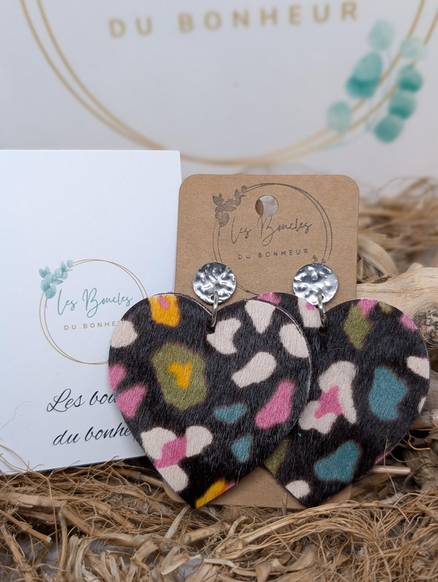 Boucles d'oreilles coeur ❤️ Graou multicolore zk030