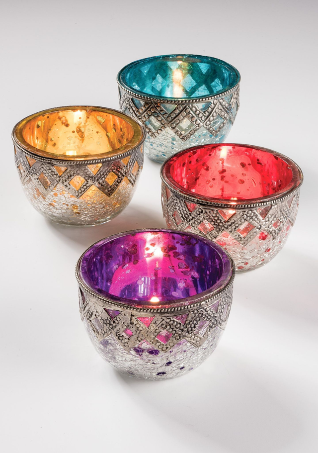 Crackle Glass Tea Light Holder 