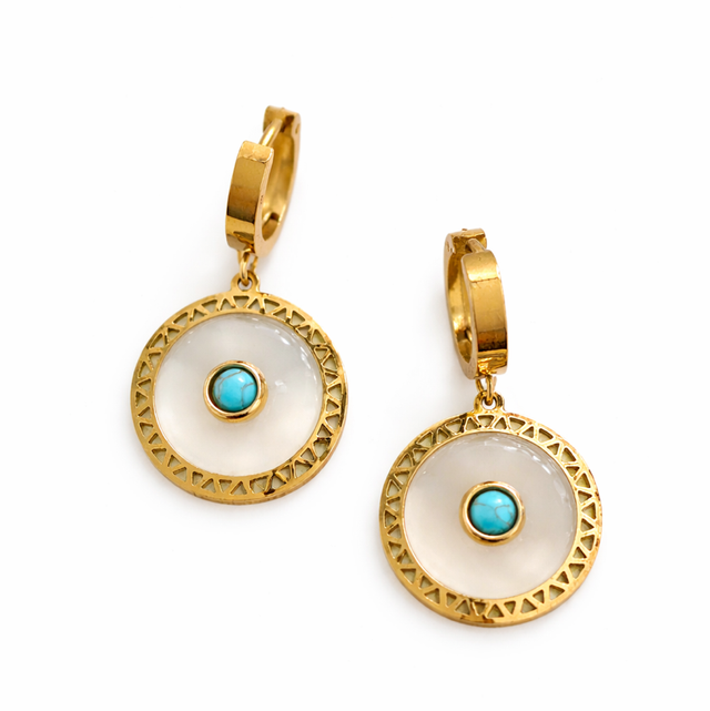 Argollas acero dorado y turquesa 