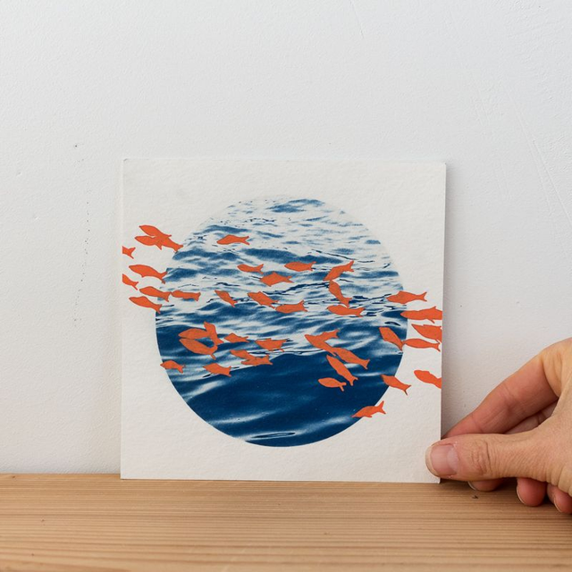 Fond marin - Carte cyanotype - 14x14 cm