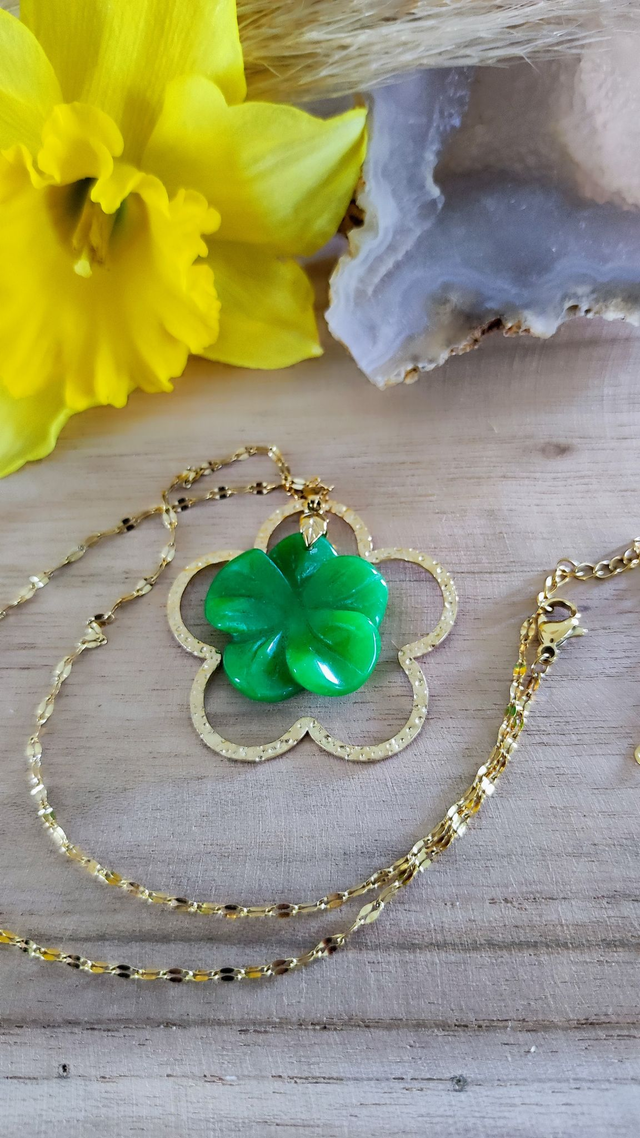 Collier "Flower" Agate verte