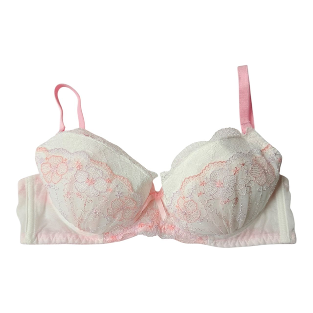 Pink + white lace embroidered Japanese Bra UK 32B  