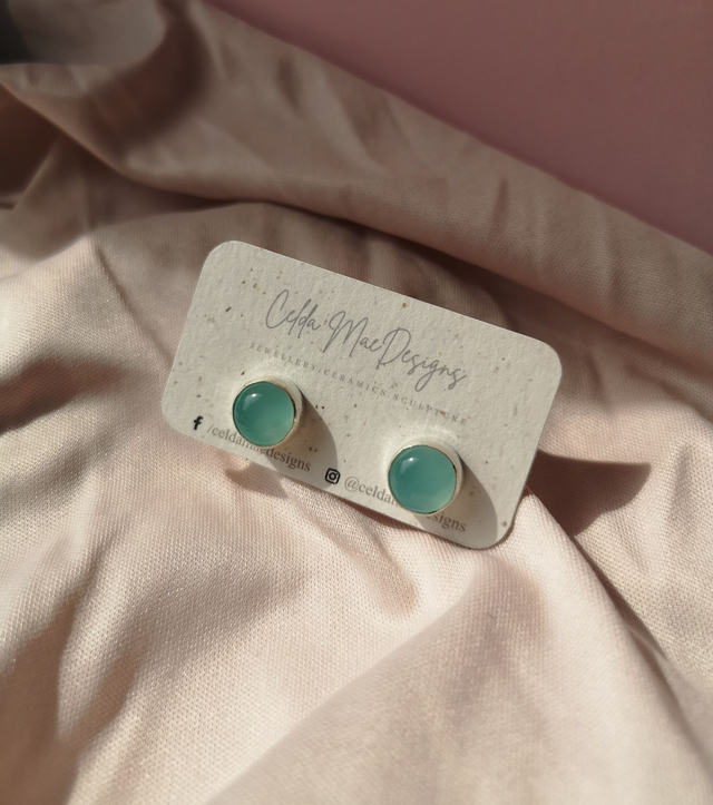 Round Aqua Chalcedony Studs (Seconds)
