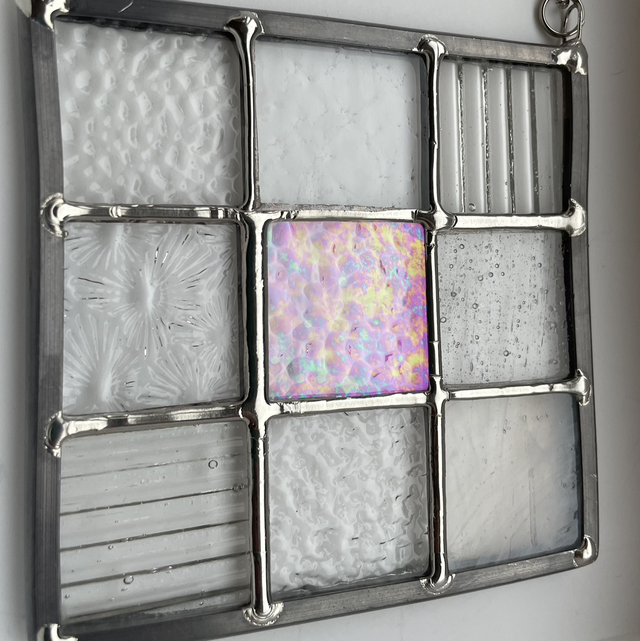Textured clear stained glass panel with lead finish 5 inch / 12.5cm window panel