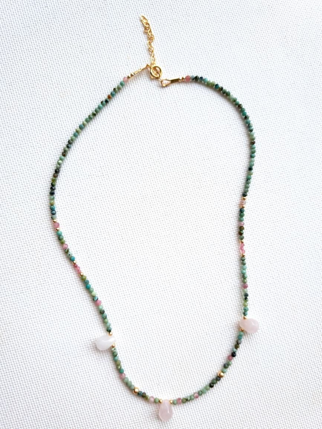 AMAÏA gold-filled - turquoise africaine  - tourmaline  - quartz rose - collier 