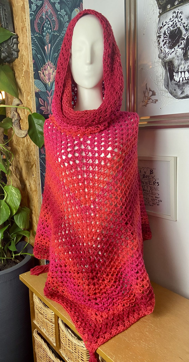Red ombré hooded poncho
