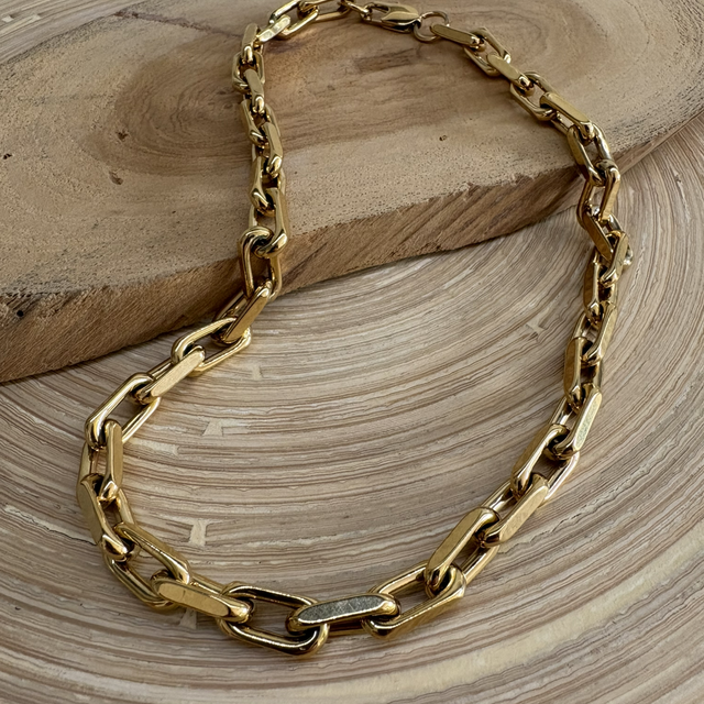 Chunky Gold Stainless Steel Chain Link Necklace 