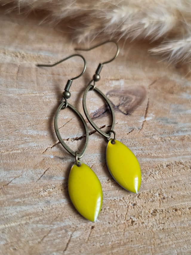Boucles d'oreilles "Double navettes" - Modèle bronze et jaune