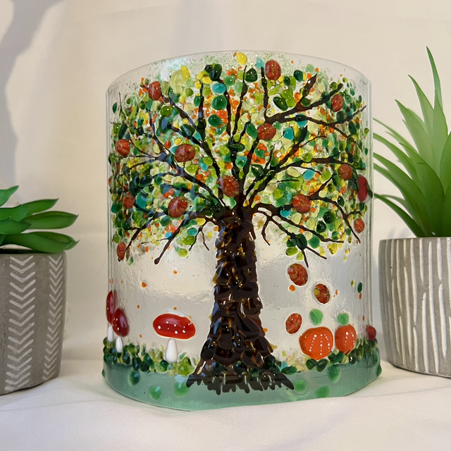 Autumnal Tree Scene Fused Glass Curve
