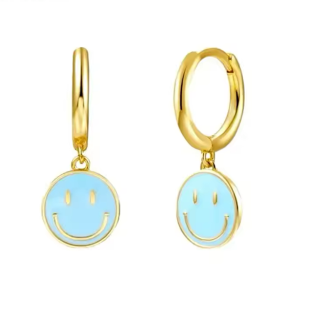Oorbellen smiley goud/blauw