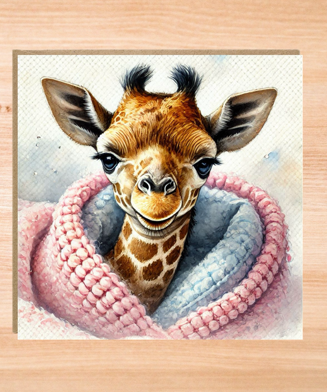 Giraffe New Baby Card - Blanket