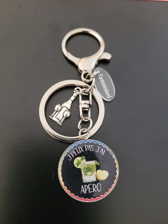 Accroch-clés argenté - J'peux pas j'ai Apéro