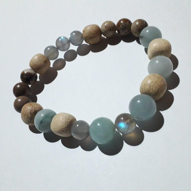 Aquamarine, Landscape Jasper&amp; Labradorite Palo Santo Bracelet
