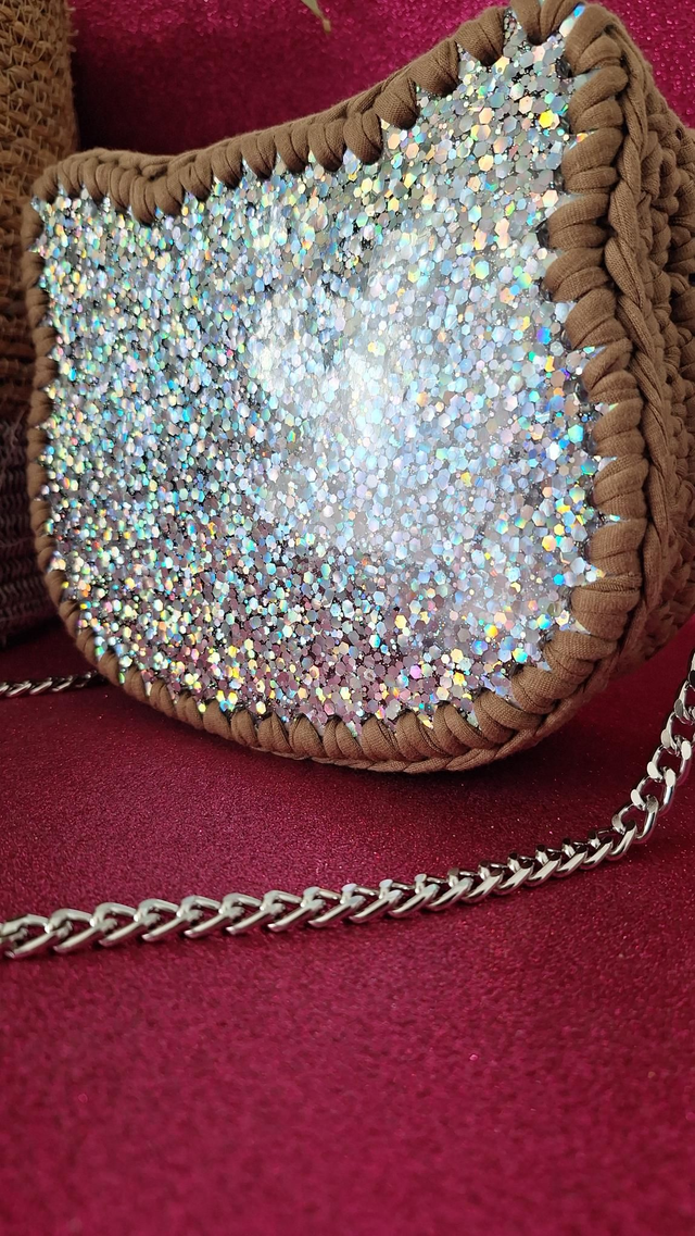 Sac en Résine Chat paillettes argentées holographiques