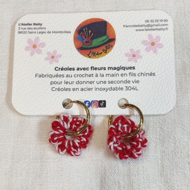 Créoles dorées Pampillettes Rouges et Blanches