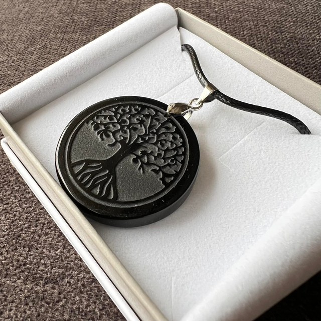 Pendentif Arbre de Vie Obsidienne Noire 