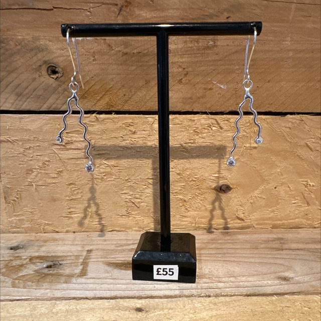 Silver Drop Squiggle Earrings 