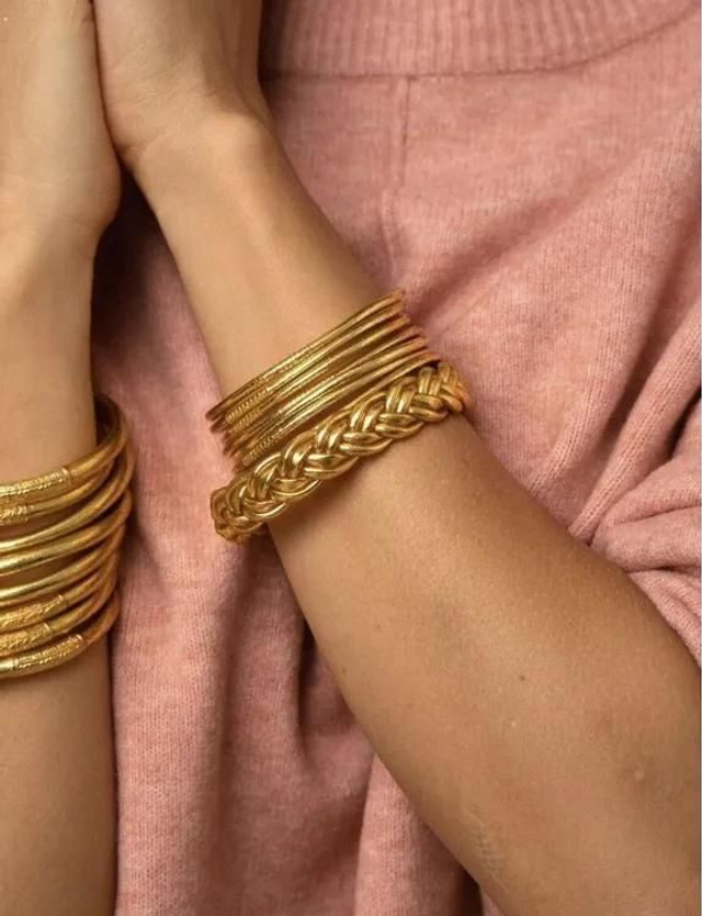 Jonc bouddhiste double tresse doré