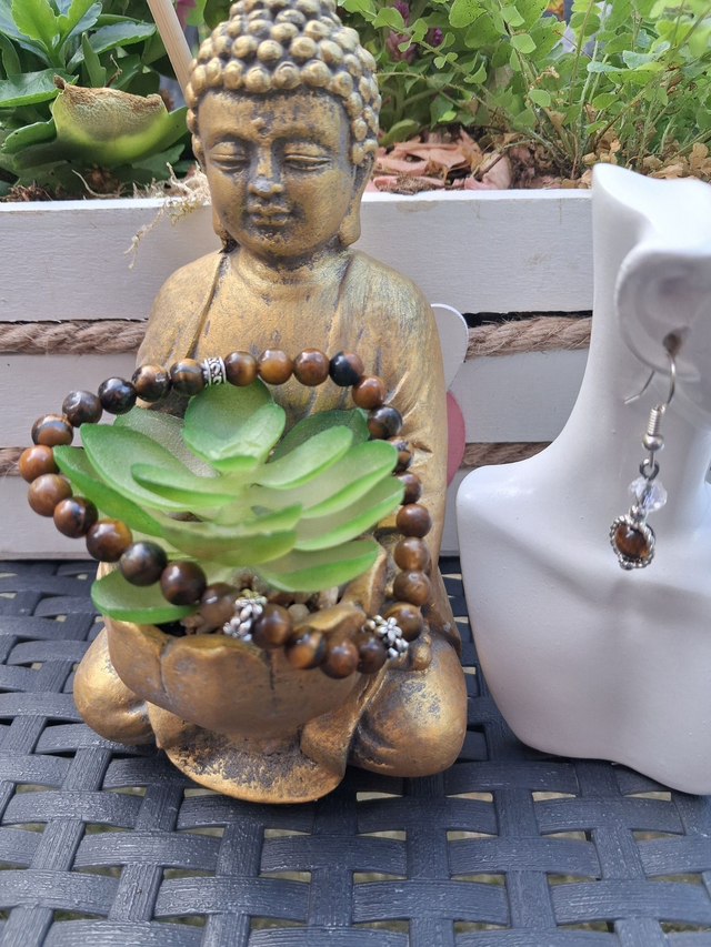 Bracelet Œil de tigre + boucles d'oreilles 