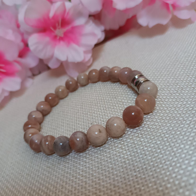 Bracelet pierre de lune rose 8mm