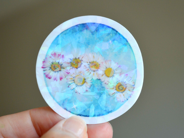 Stickers Lune fleurie holographique ou pailletée