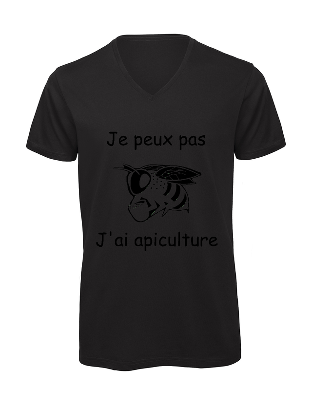 T-shirt homme col v &quot;Je peux pas j&#039;ai apiculture&quot;