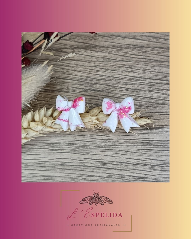 Sweeties noeuds blancs et paillettes roses 2