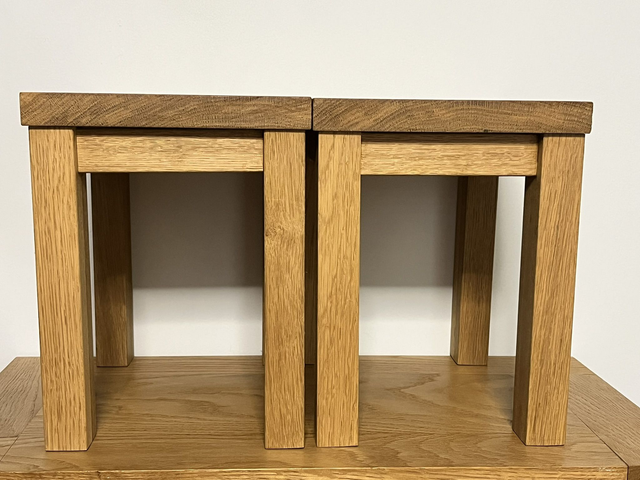 Two rustic low stools made of American Oak.