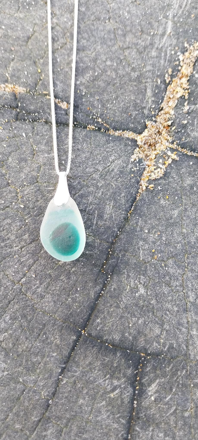 Seaglass rare multi pendant on a 18"sterling silver chain 