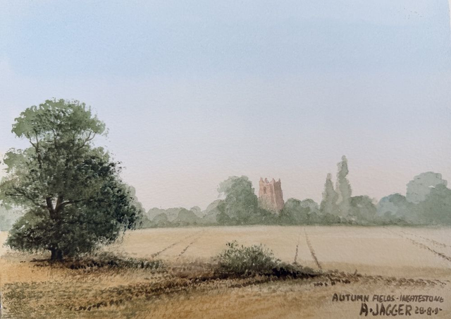 Alan Jagger original watercolour - A5 - Autumn Fields Ingatestone 28.8.95 S1