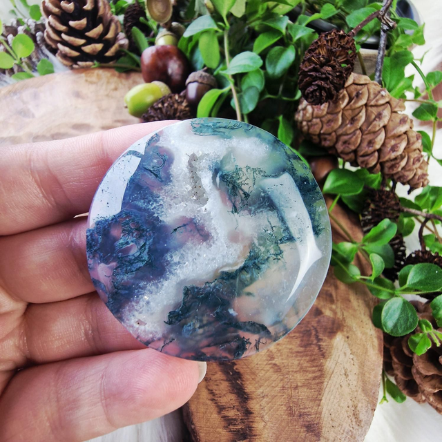Moss agate disc crystal 
