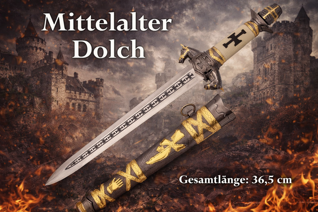 NEU Mittelalter Deko Dolch 36,5cm lang für Serien Mittelalter Film Cosplay Sammler Serien Ritter Fans Brieföffner 