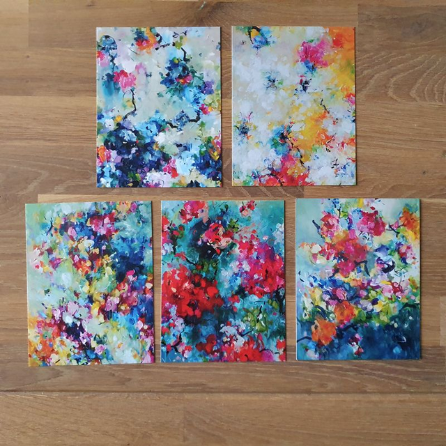 Kaartenset (glanzend) 5 stuks, incl. enveloppen wit (set d)